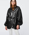 trendy and aesthetic winter wear for women in color black with ribbed collar and elastic drawstring waist 