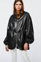 trendy and aesthetic winter wear for women in color black with ribbed collar and elastic drawstring waist 