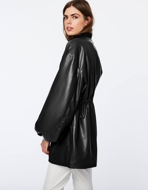 black sleeve jacket for women made from cruelty free and exclusive of trim materials 