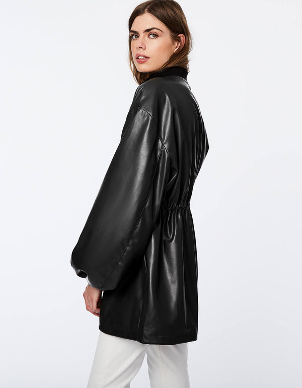 black sleeve jacket for women made from cruelty free and exclusive of trim materials