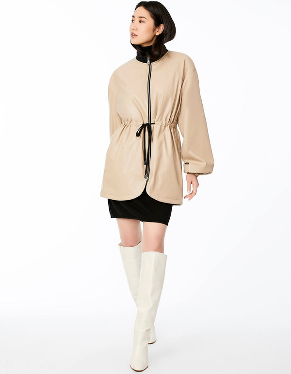 statement piece sleeve jacket for women for fall to spring season finished with a ribbed collar and elastic drawstring waist