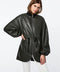 black sleeve jacket for women with faux leather silhouette drawstring waist and puff sleeves 