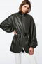 black sleeve jacket for women with faux leather silhouette drawstring waist and puff sleeves 