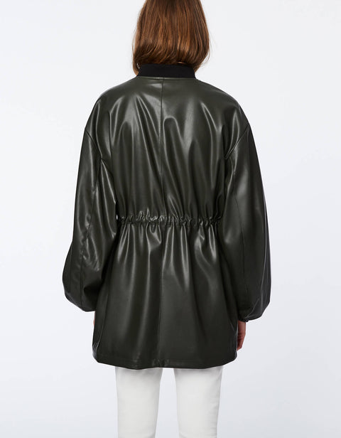 high quality everyday winter jacket for women in black leather design made by a ethical company in the United States