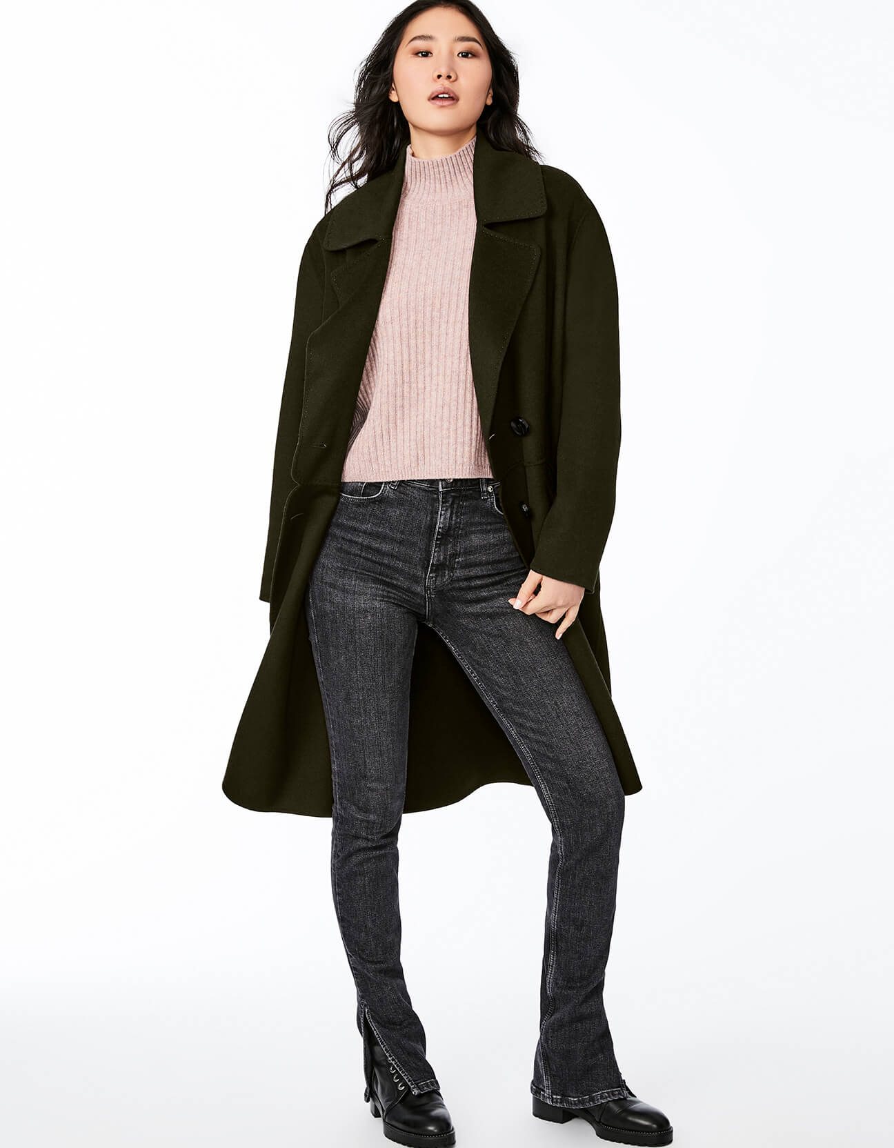 AVENUE DOUBLE BREASTED WOOL COAT - Seaweed - Bernardo