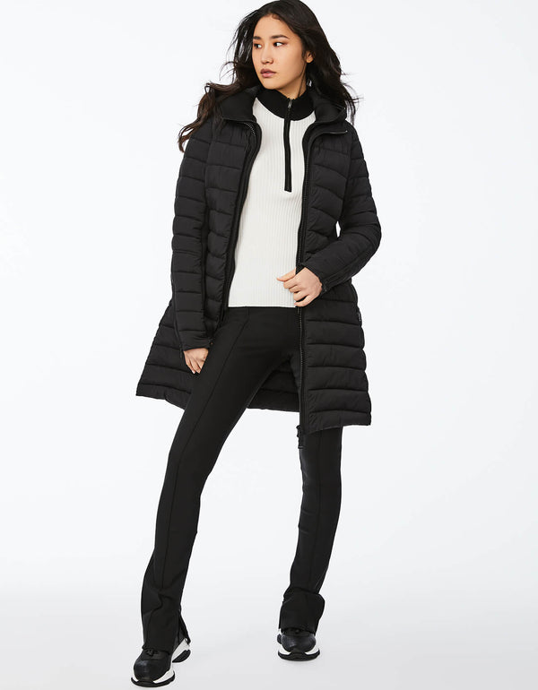 shop online black mid length puffer coat with zip off vest design features for a customized fit for everyday use