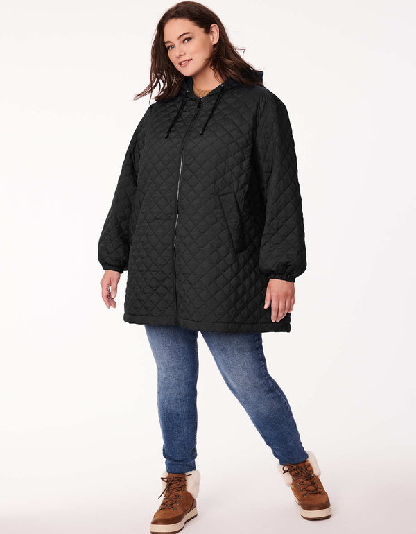 black color urban outerwear lite quilted coat in plus size for multi season wear