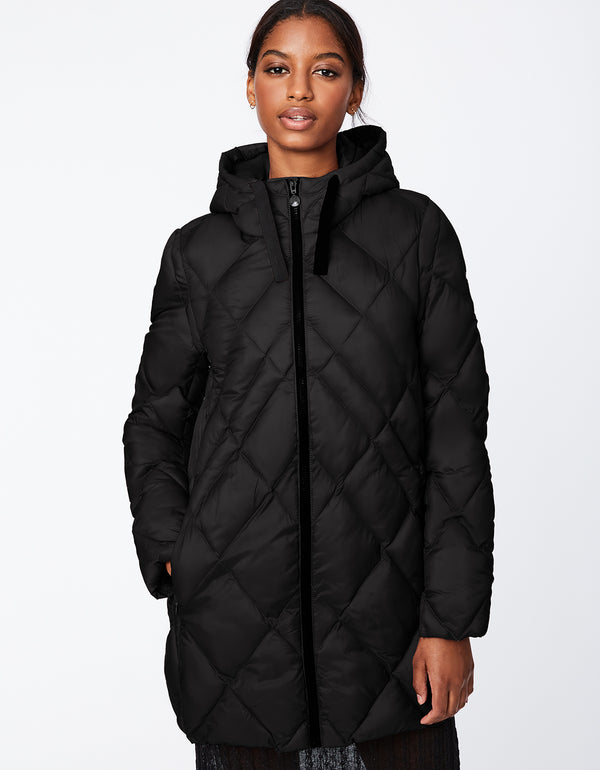 classic fit mid length diamond puffer coat for women that offers superior warmth without the bulk with zip front silhouette