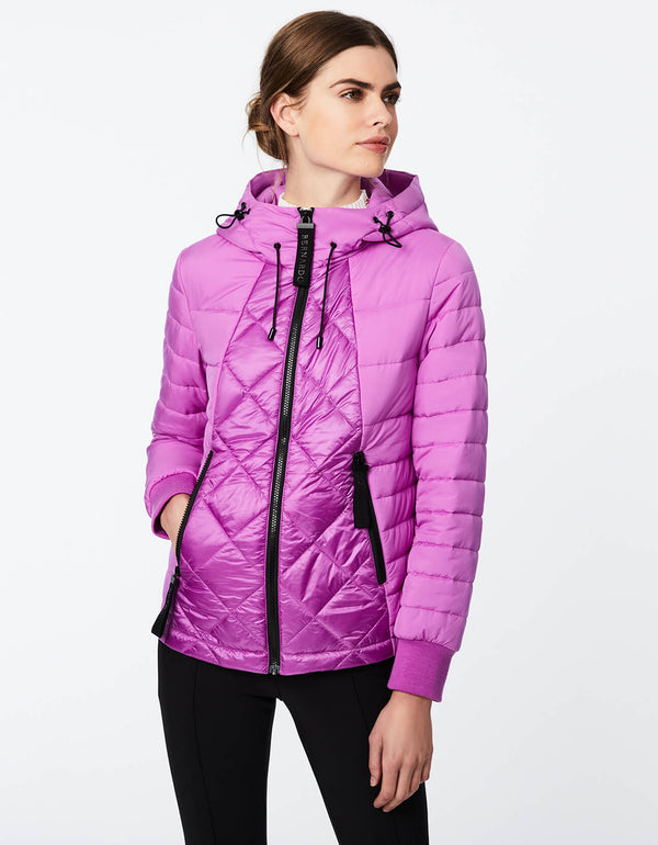 ultra violet puffer jacket for women that has a lightweight and machine wash safe design and materials