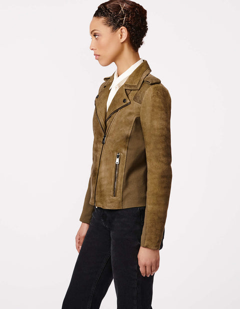 winter Outfit for Women slim fit hip length brown moto jacket made of 100percent genuine leather
