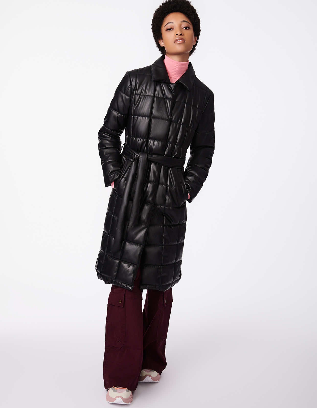 Bernie Box Quilted Faux Leather Coat Size Small Black