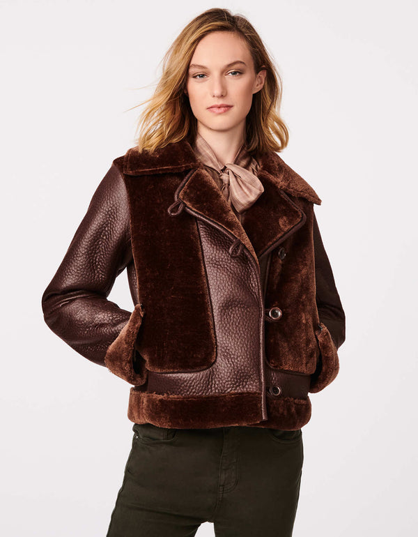 brown vegan fur and vegan leather come together as womens fall and winter cloth
