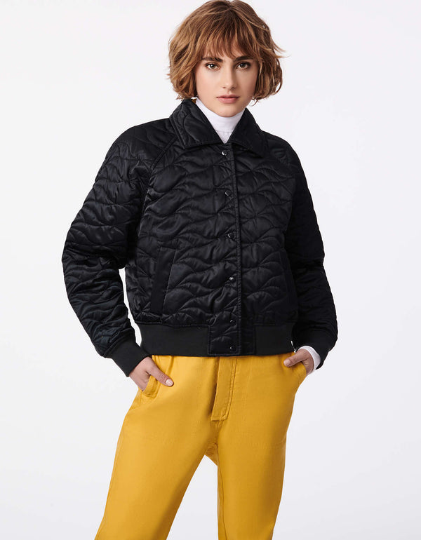 one of a kind puffer jacket for women with intricate quilting in black as cute jacket for women during spring