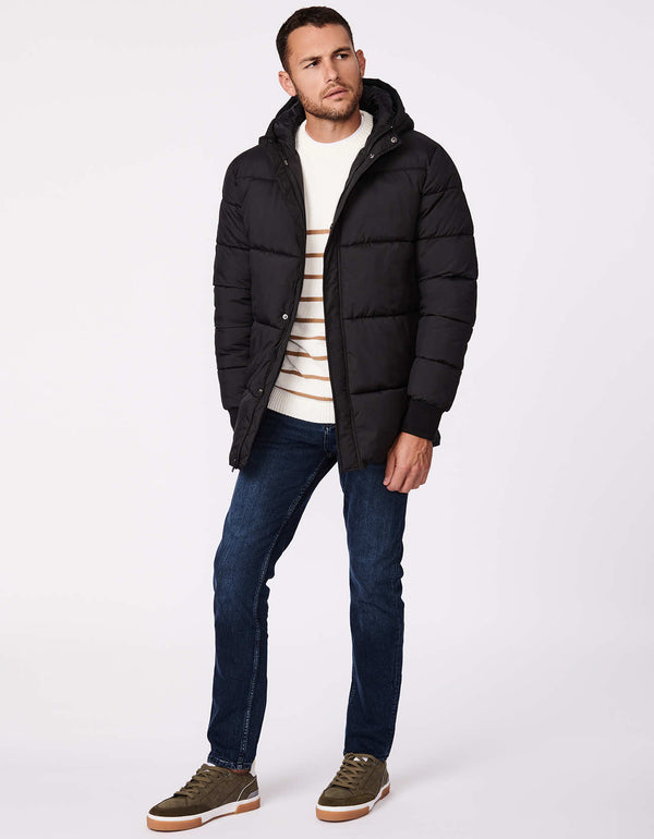 buy outerwear for men at Bernardo that stocks this black classic fit hip length winter puffer jacket
