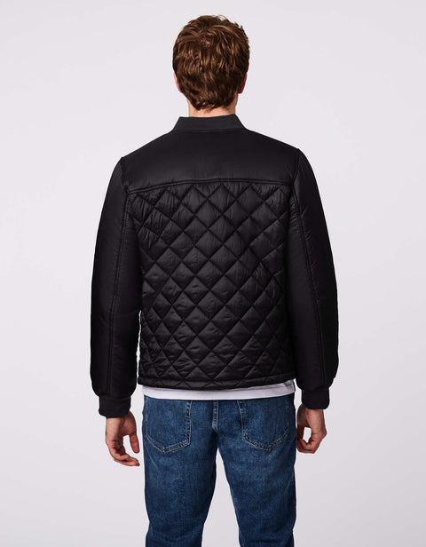 classic fit hip length black puffer jacket with hand pockets for men made by Bernardo Fashion