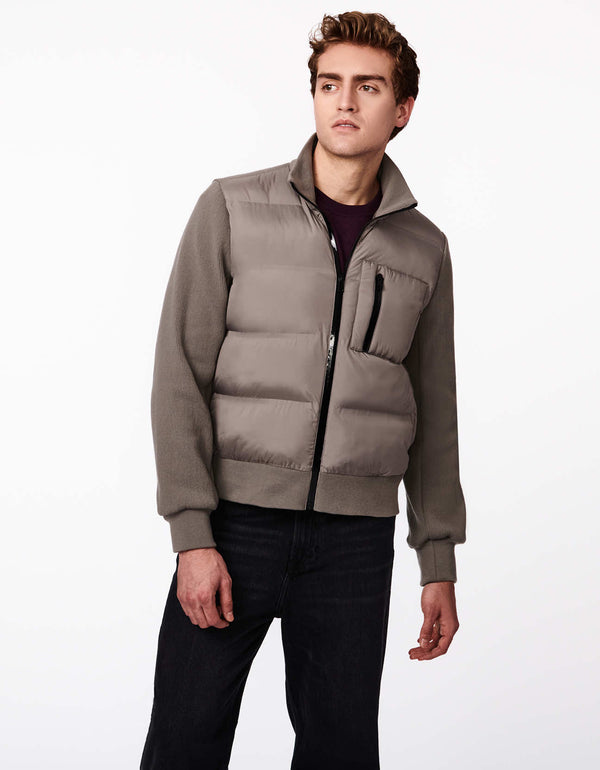 classic fit hip length grey puffer jacket for men as business casual outerwear