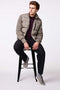 mens puffer jacket that comes with knit sleeves EcoPlume insulation and vertical zipper on the chest pocket in grey