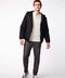 warm winter coats for men are here in a black puffer jacket made with EcoPlume insulation and 4 zipper pockets