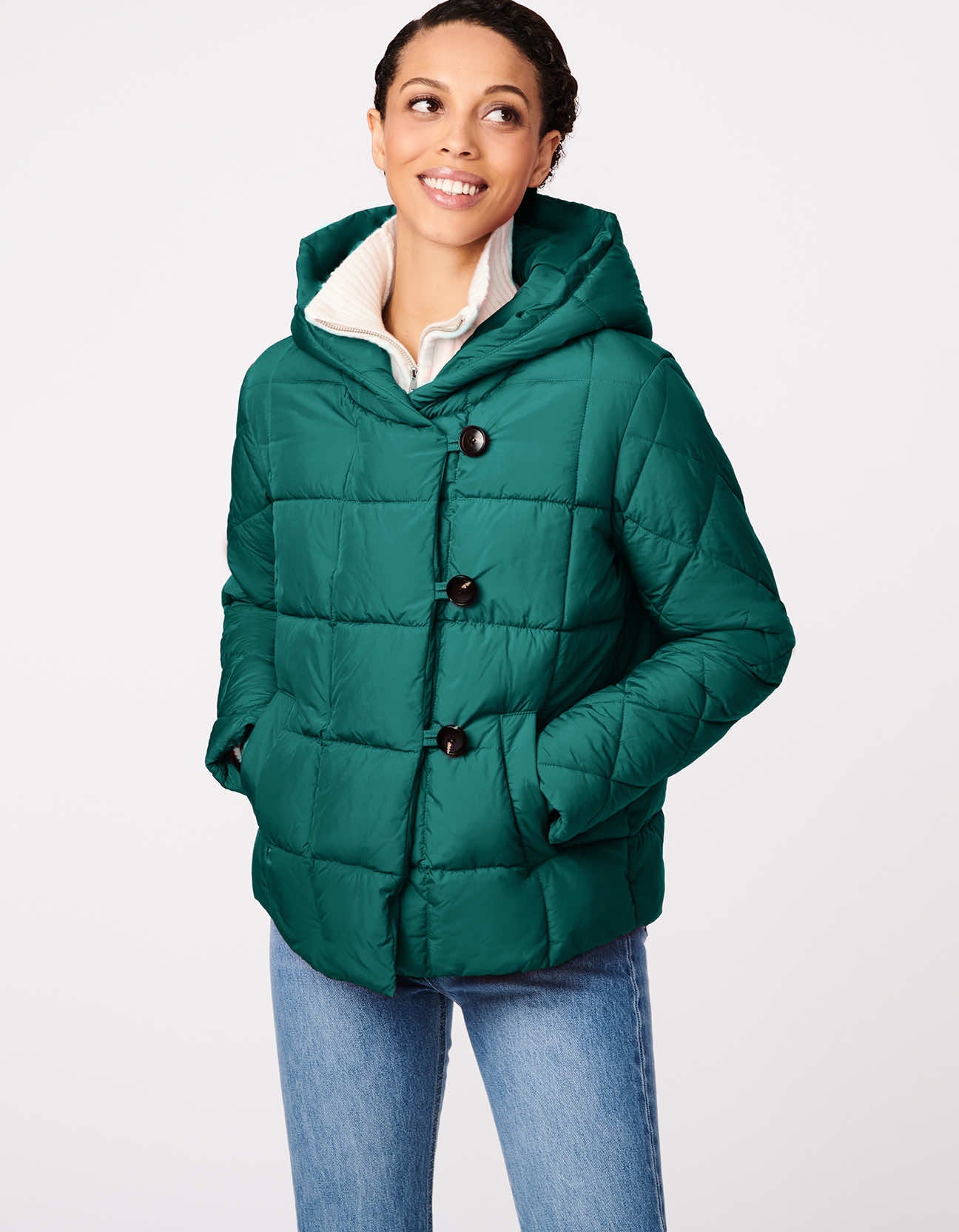 City Blocks Asymmetrical Puffer Jacket Kelly Green Bernardo