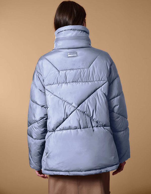 womens winter clothing warm puffer coat in blue in midlength oversized fit