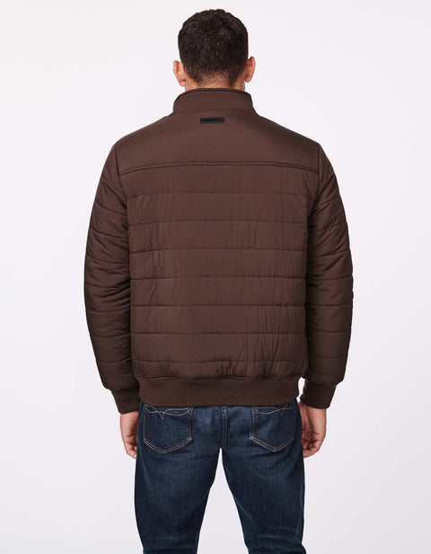 affordable winter clothing for men bernardo fashions warm puffer jacket in chocolate brown with sustainable filler as insulation 