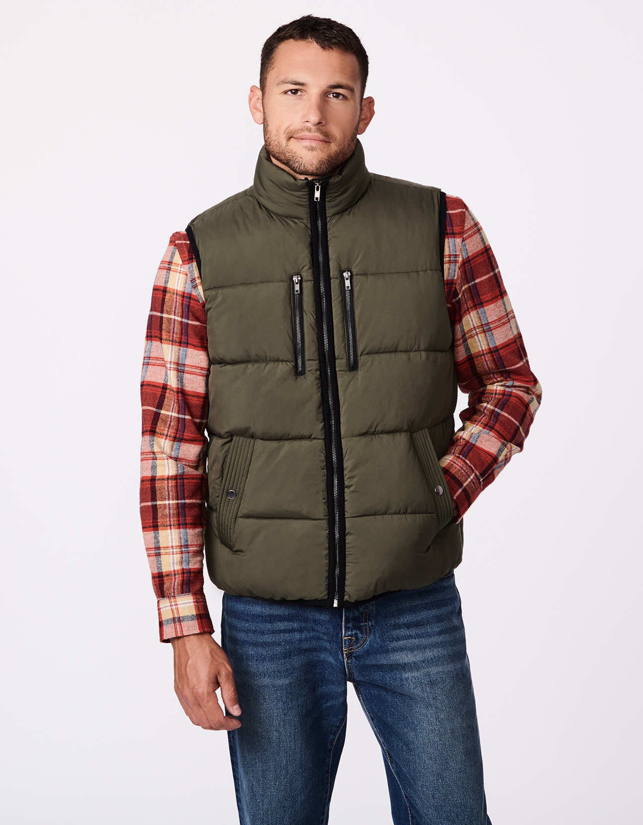 Men's Cool Warm Puffer Vest Olive Green Bernardo