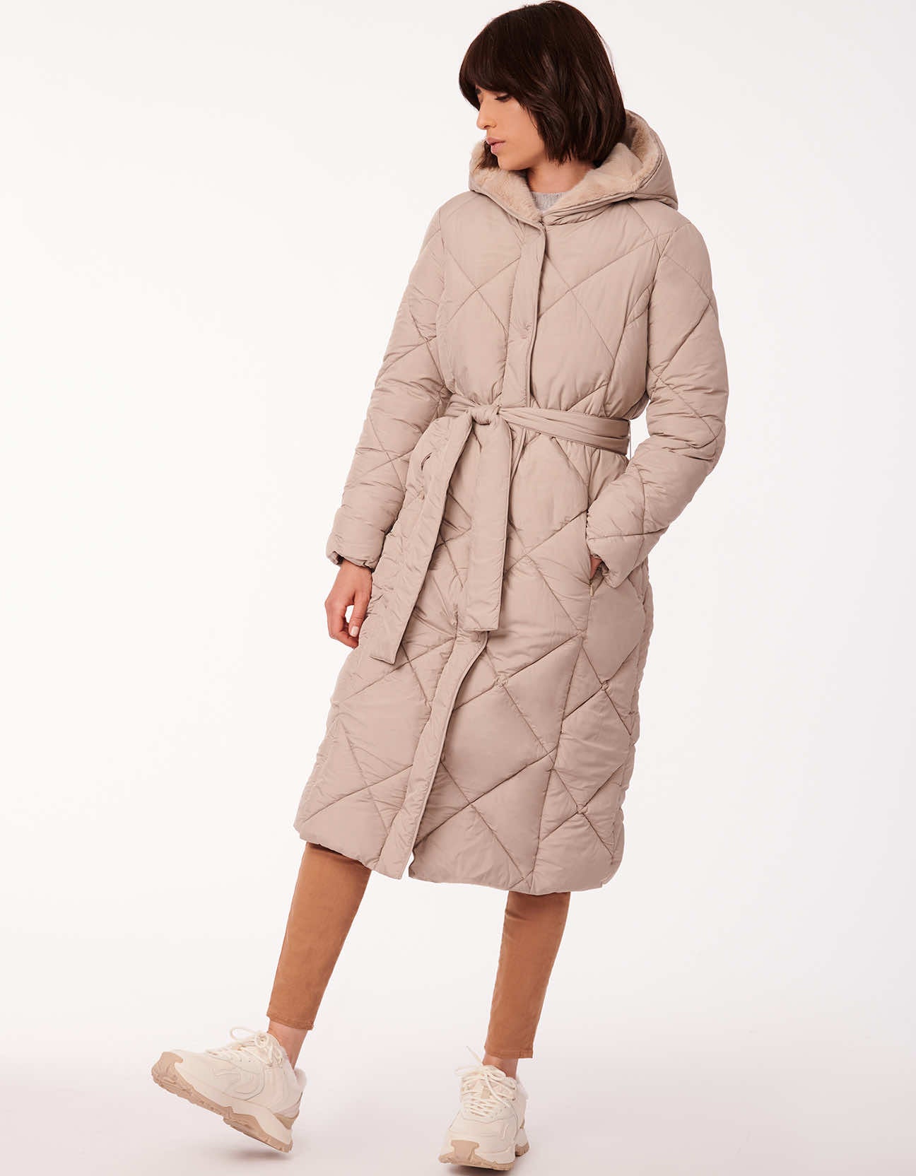 Diamond District Long Belted Puffer Coat
