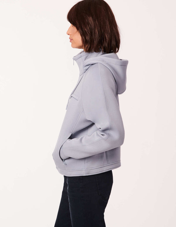 gray casual jacket with hand pocket and chest pocket as an every day womens outerwear