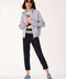 womens fall jacket in gray with chest and hand pockets and stand collar