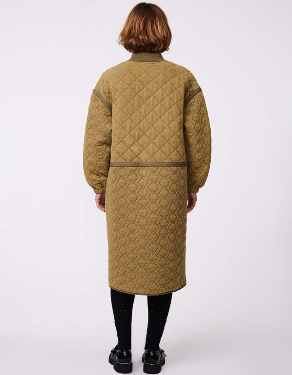 oversized below the knee long coat for women with mix stitch geometric style pattern as fashionable winter wear