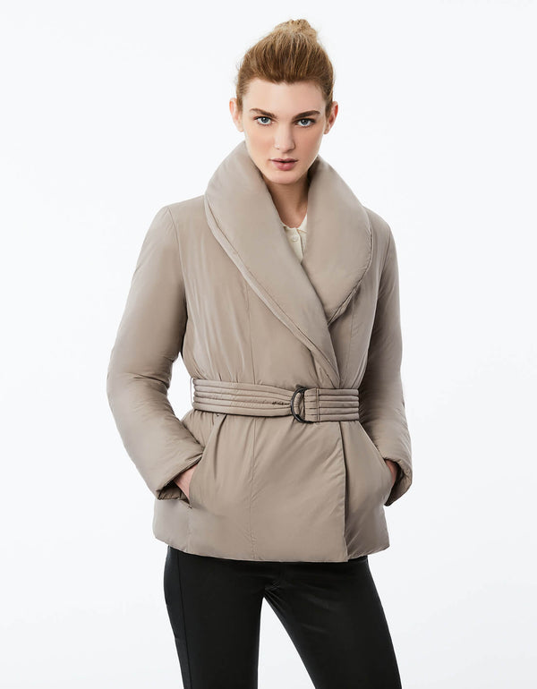 SHAWL WRAP BELTED PUFFER