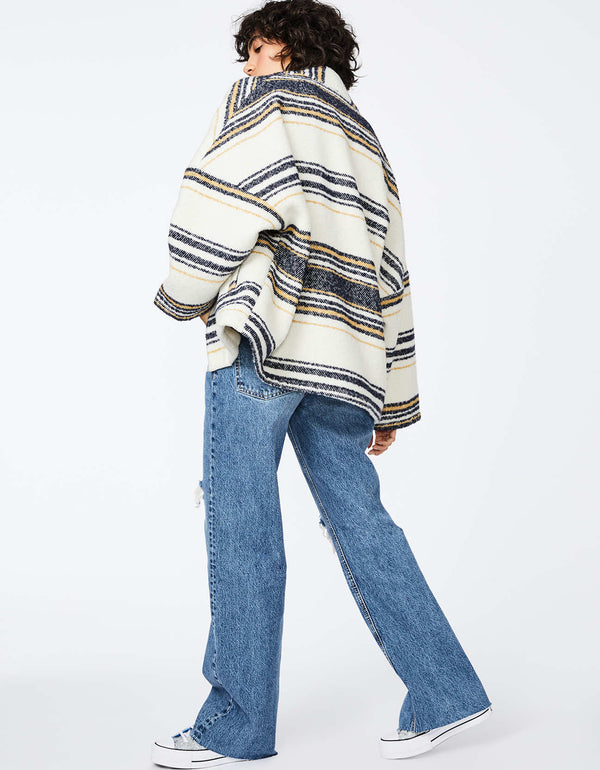 chic and cozy cabin stripe blanket jacket as outerwear for spring
