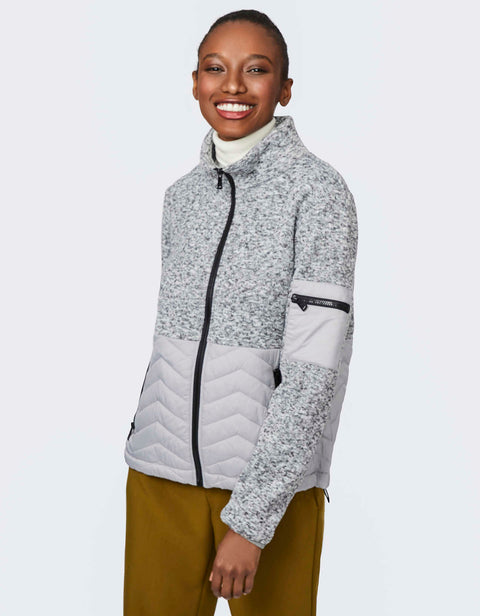 grey puffer jacket with ecoplume bottom perfect for outdoor loving ladies