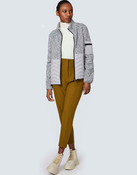 stay cozy in style with this fuzzy fleece top puffer jacket designed for women