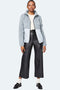 pastel blue puffer jacket crafted with sustainable ecoplume filler for eco conscious women