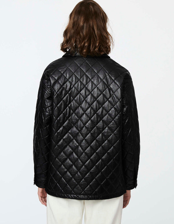 shop online motorcycle jackets for women in a black quilted design from a sustainable online outerwear store