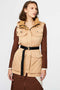 tan in color chic safari vest for women semi fitted for comfort and style