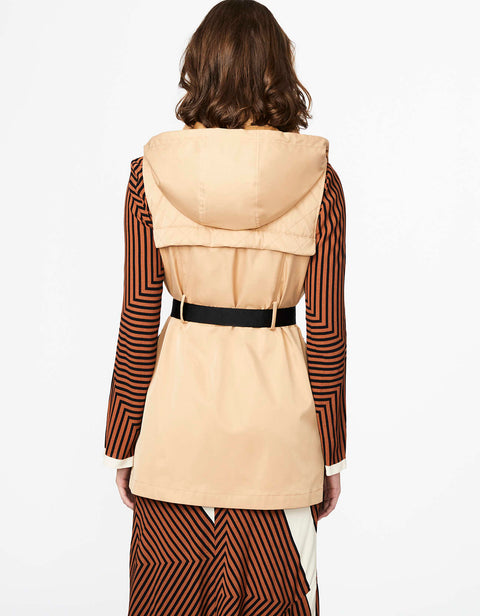 tan cargo safari vest with snap and zip front silhouette for women