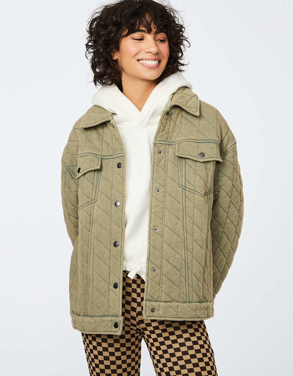 stylish olive green colored classic quilted design jacket for women