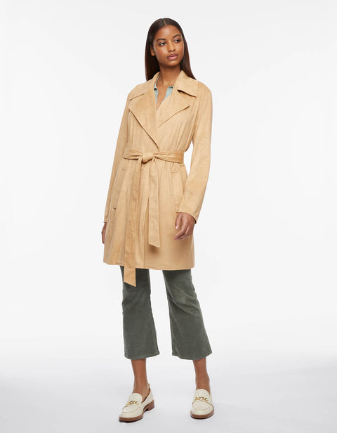 stretchable wrap jacket with belt in light tan vegan suede 