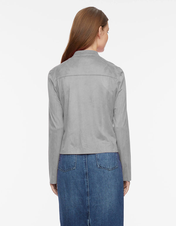 womens gray leather jacket with faux suede designed for maximum movement and comfort