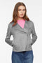 soft vegan suede moto jacket with asymmetrical styling and double snap wide lapel for an edgy womens jacket this spring