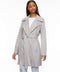 classic fit soft hip length suede wrap jacket in titanium grey with adjustable belt for women