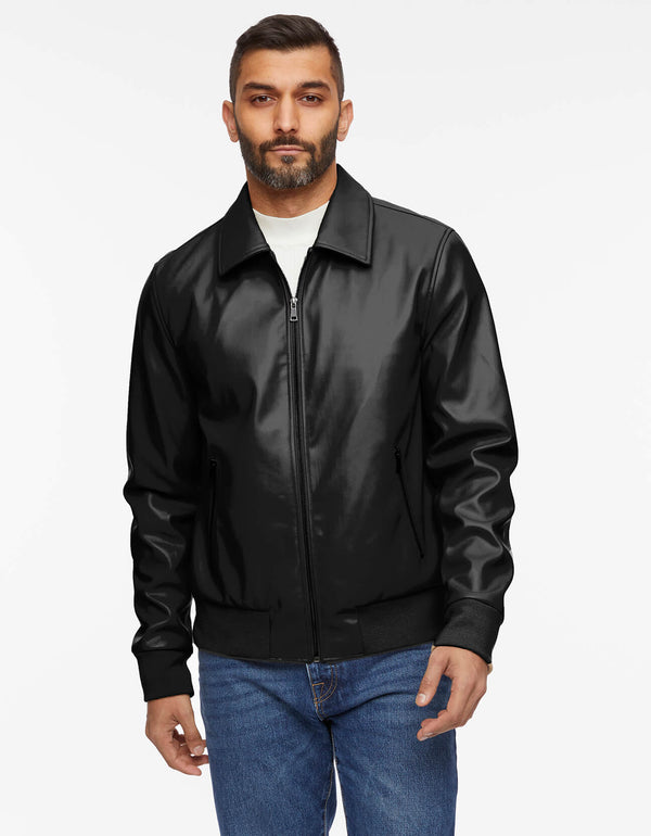 faux leather jacket in black for daytime and evening wear