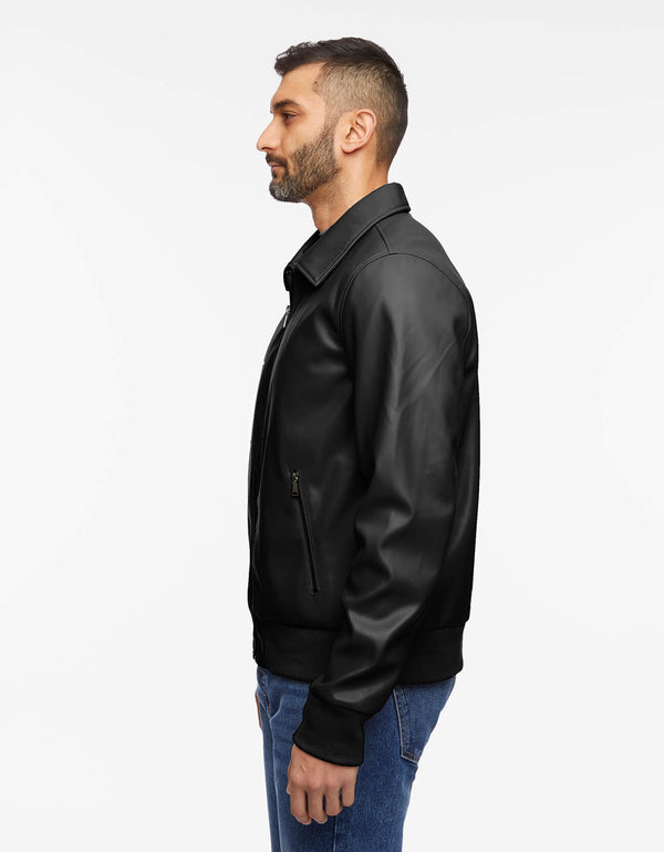 ecofriendly classic mens leather jacket in black soft vegan leather