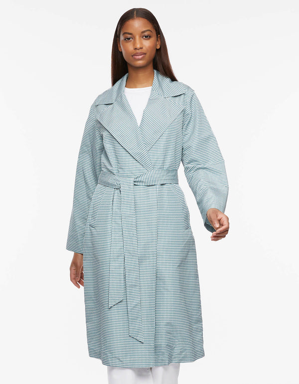 Houndstooth Belted Long Rain Coat Teal Bernardo