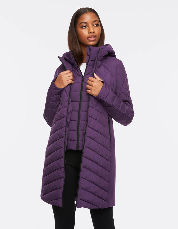 modern long purple semi fitted warm jackets for US ladies that is bluesign system approved