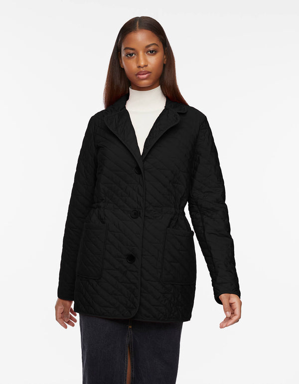 ample patch pockets provide functionality to this classic fit black puffer jacket