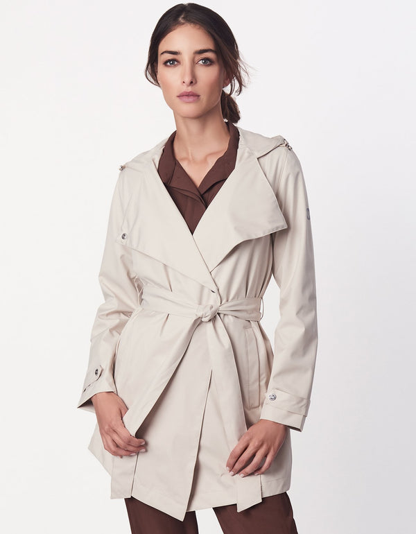 classic silhouette trench coat with oversize lapels floral printed lining and flattering fit