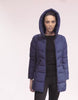 winter outfits for women comes in this dark blue slim fit puffer jacket with hood with sustainable and non bulky filler as insulation